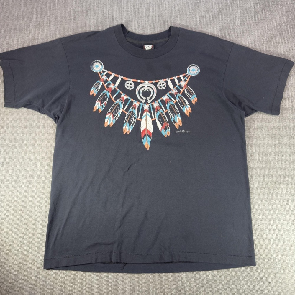 Vintage Screen Stars Best Shirt Mens XL Black Feather Necklace Tee USA 90s